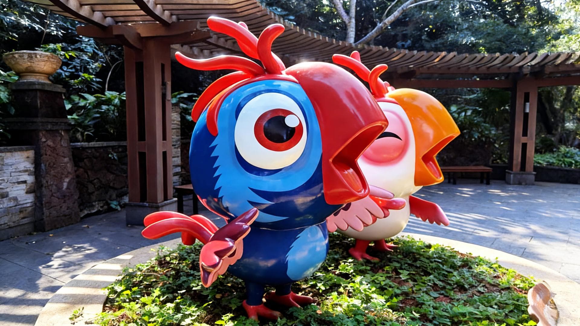 卡通鸟形玻璃钢雕塑 · 社区庭院亲子互动景观