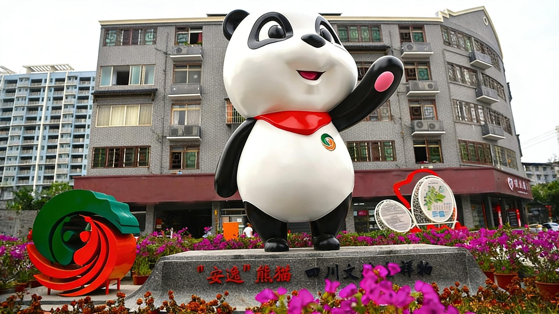 安逸熊猫雕塑 花园景观 四川文化符号