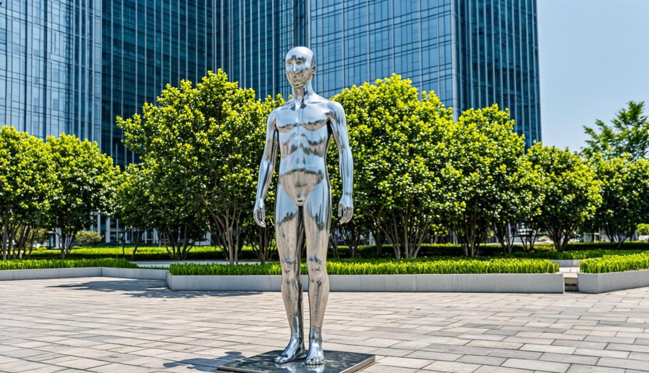 现代不锈钢人物雕塑在广场展示