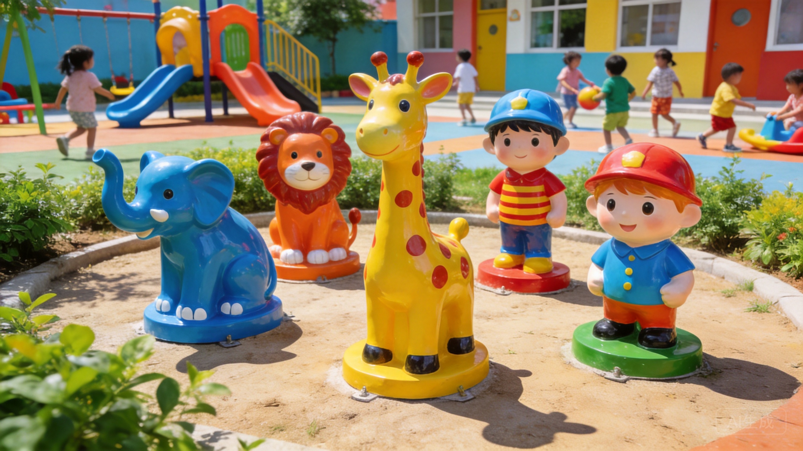幼儿园卡通雕塑安装实景